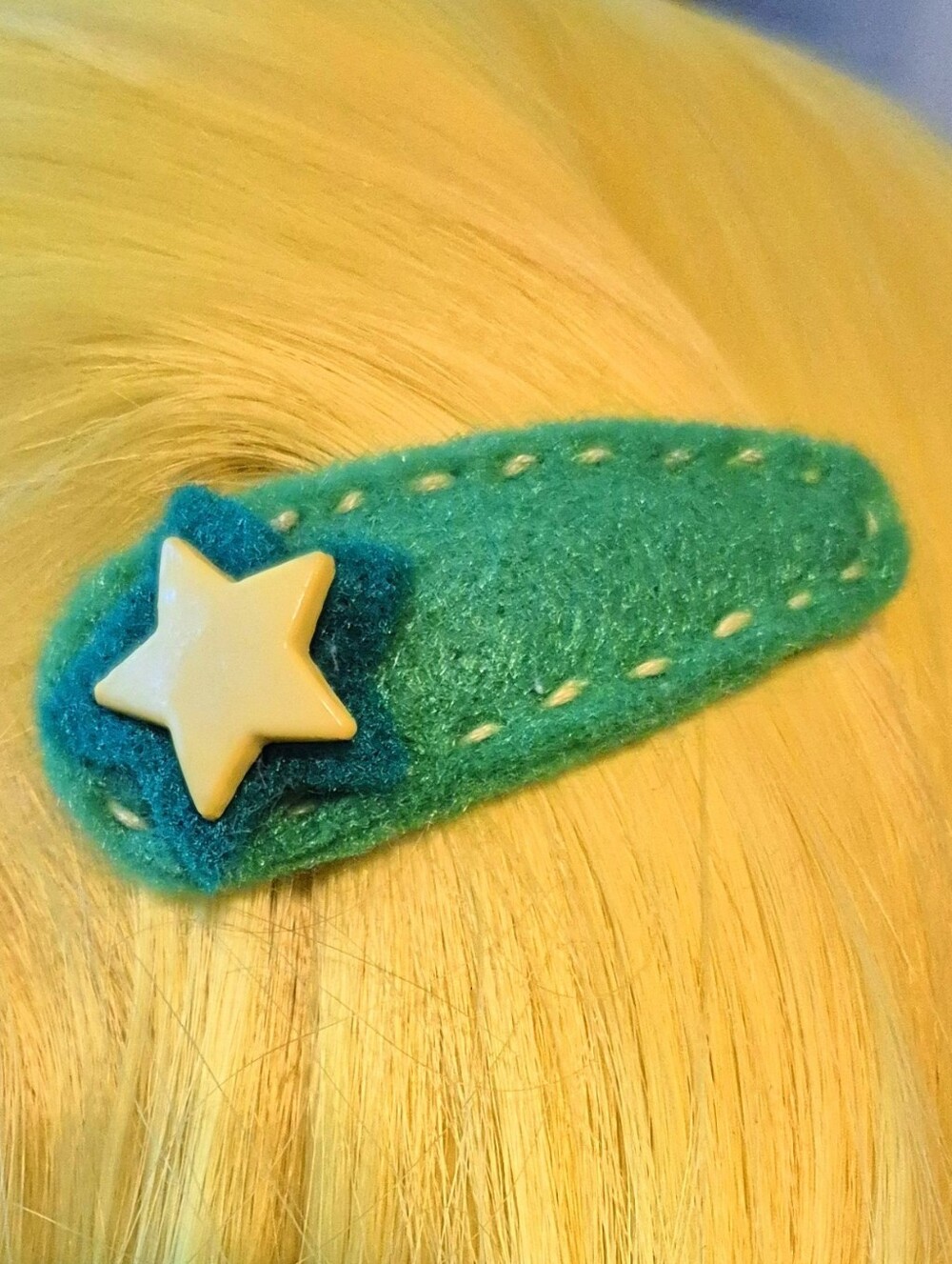 Handmade Green Felt Hair Clip With Yellow Star